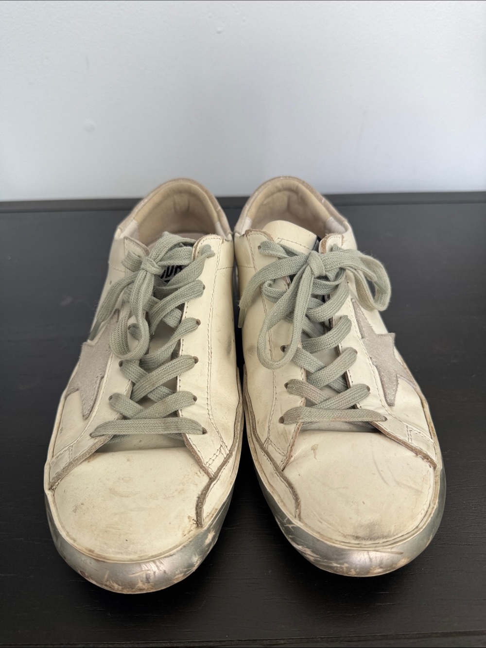Golden Goose Superstar White Leather Grey Suede Star, Glitter Sneakers Size